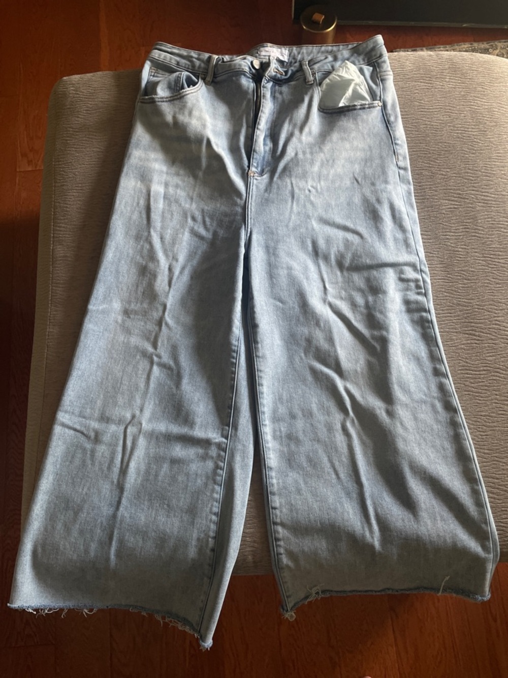 Wide Leg Ankle Denim Jeans - Light Blue